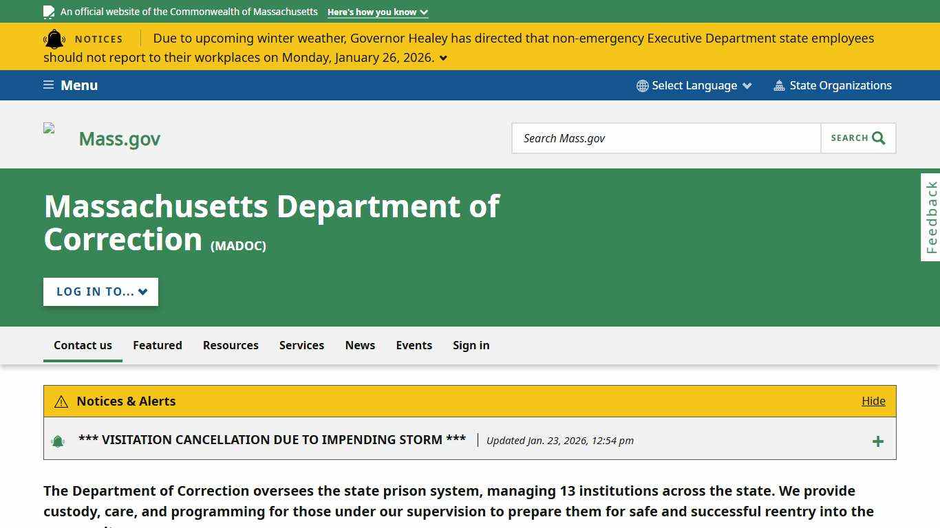 Massachusetts Department of Correction Mass.gov