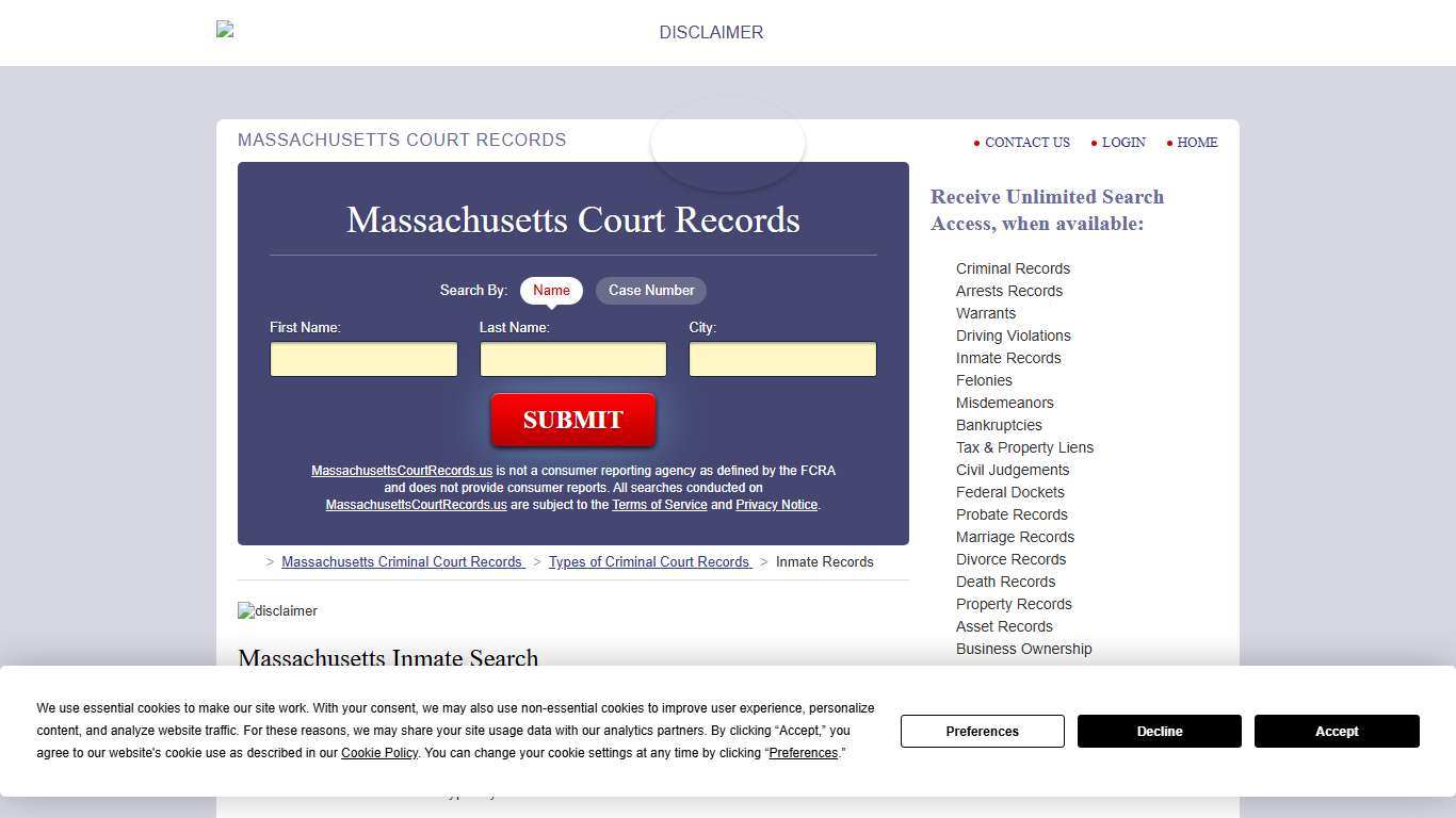Massachusetts Inmate Search MassachusettsCourtRecords.us