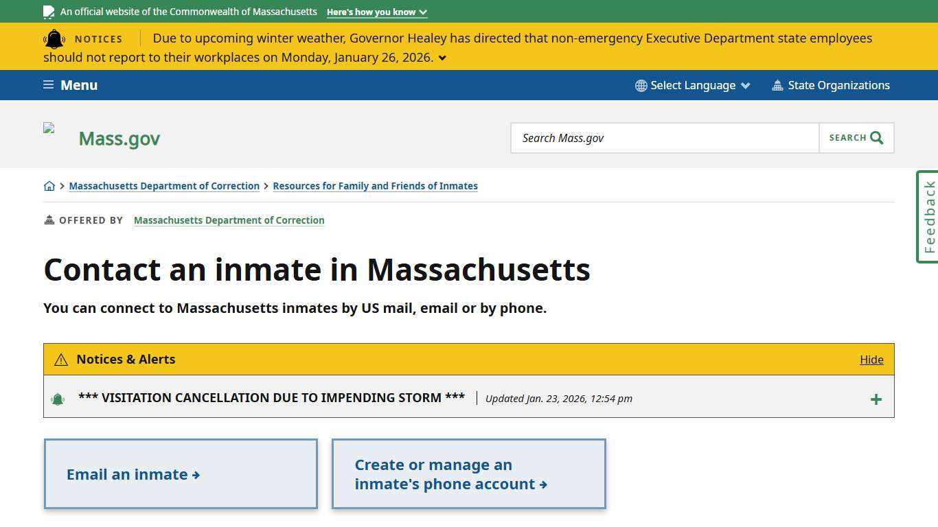 Contact an inmate in Massachusetts Mass.gov